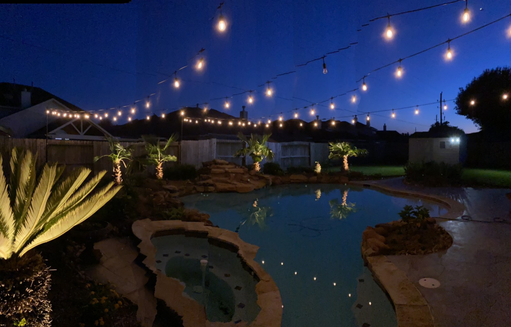 string lights over a pool