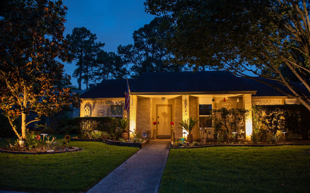 A well-lit house at night