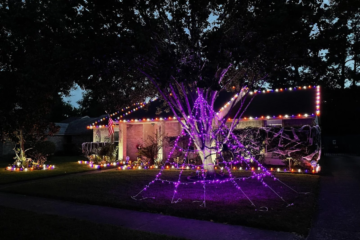 A house decorated in special Halloween Lighting