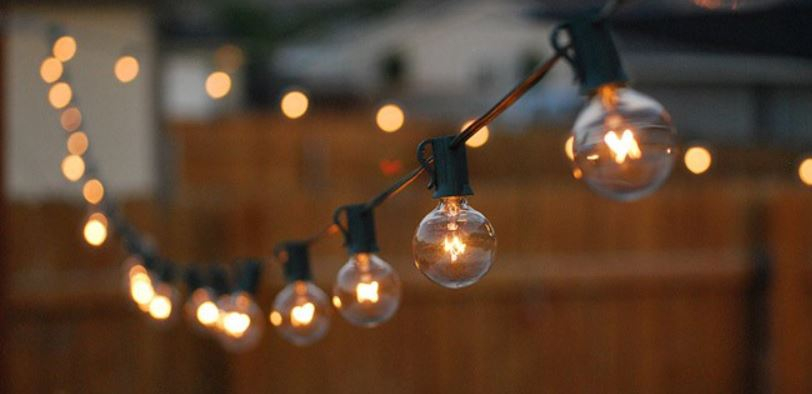 A close-up of bistro lights 