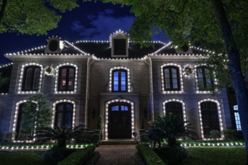 House decorated in white LED lights