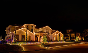 House decorated in Christmas lights